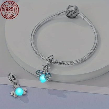 Luminous Glow in the Dark Firefly Sterling Silver Charm Hallmarked S925 for Charm Bracelet and Necklace