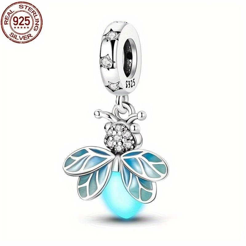 Luminous Glow in the Dark Firefly Charm for Bracelet, S925 Sterling Silver