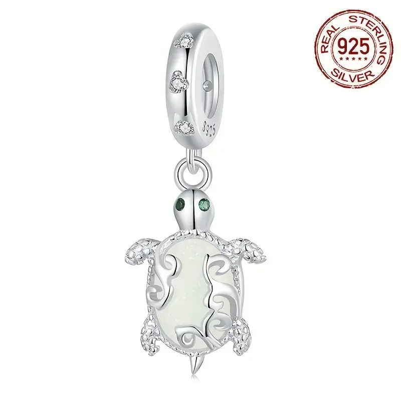 Luminous Sea Turtle Sterling Silver Charm Hallmarked S925 for Charm Bracelet and Necklace