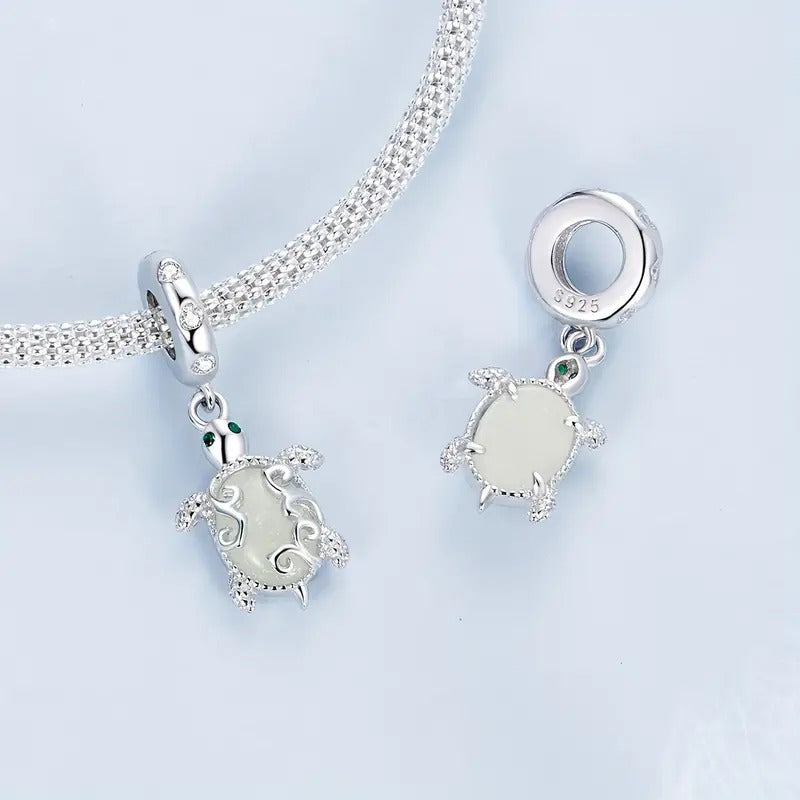 Luminous Sea Turtle Sterling Silver Charm Hallmarked S925 for Charm Bracelet and Necklace