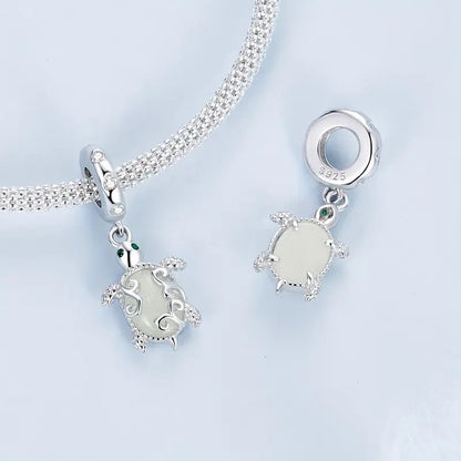 Luminous Sea Turtle Sterling Silver Charm Hallmarked S925 for Charm Bracelet and Necklace