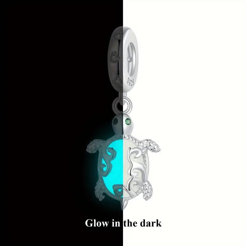 Luminous Sea Turtle Sterling Silver Charm Hallmarked S925 for Charm Bracelet and Necklace