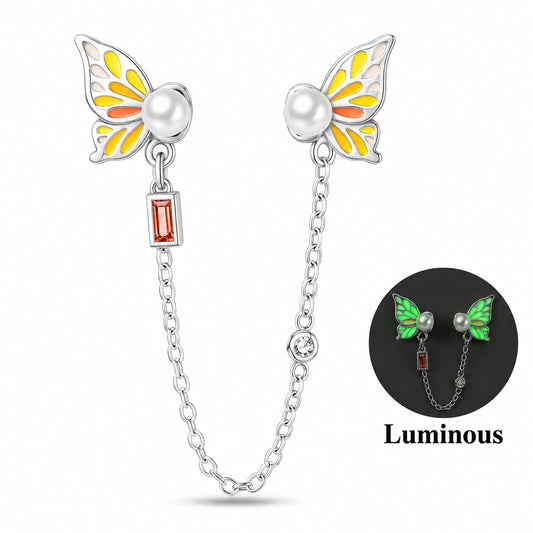 Luminous Butterfly Safety Chain Charm for Bracelet, S925 Sterling Silver