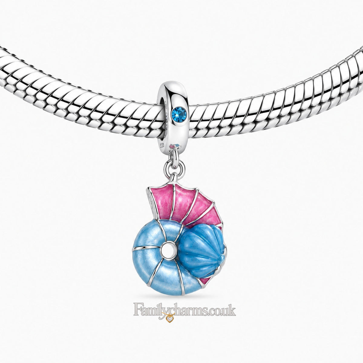 Colour Changing Luminous Snail Sterling Silver Charm Hallmarked S925 for Charm Bracelet and Necklace