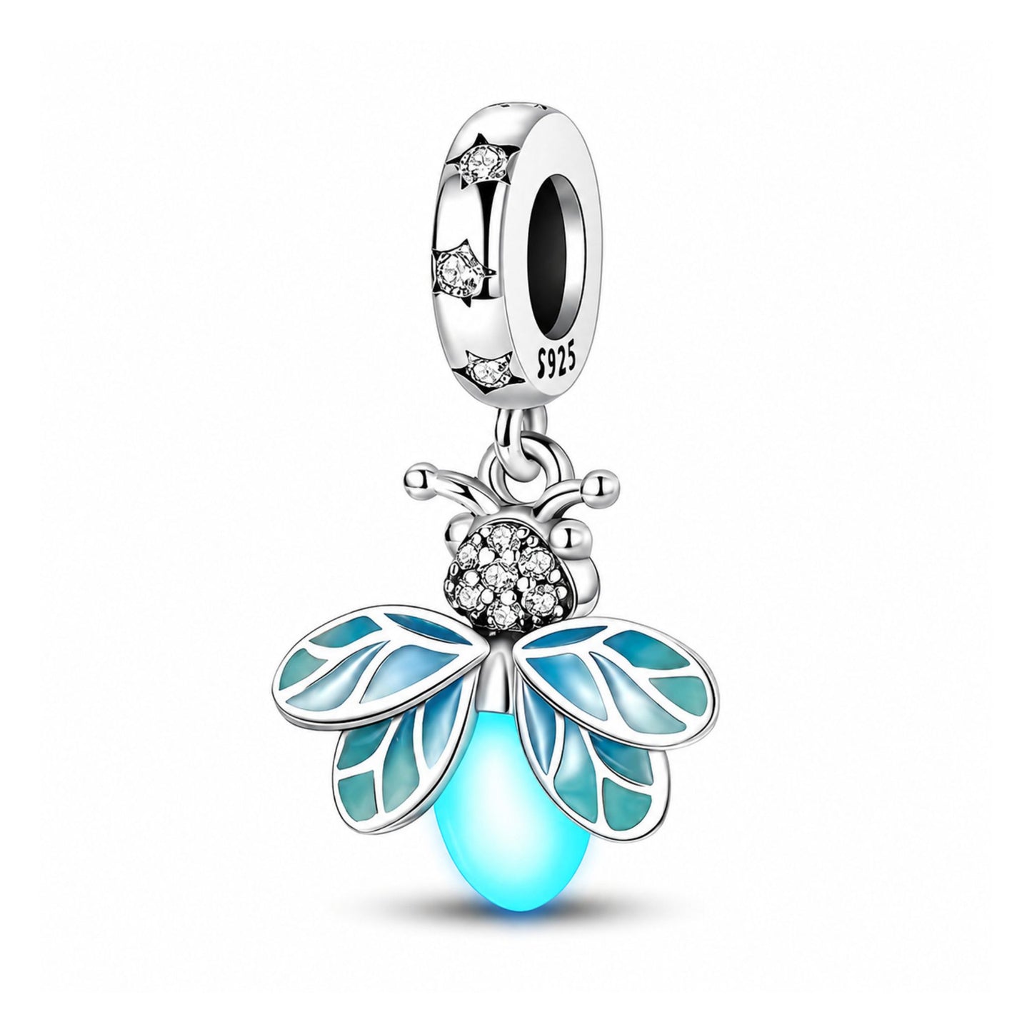 Luminous Glow in the Dark Firefly Sterling Silver Charm Hallmarked S925 for Charm Bracelet and Necklace