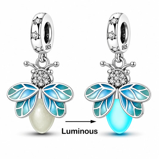 Luminous Glow in the Dark Firefly Sterling Silver Charm Hallmarked S925 for Charm Bracelet and Necklace