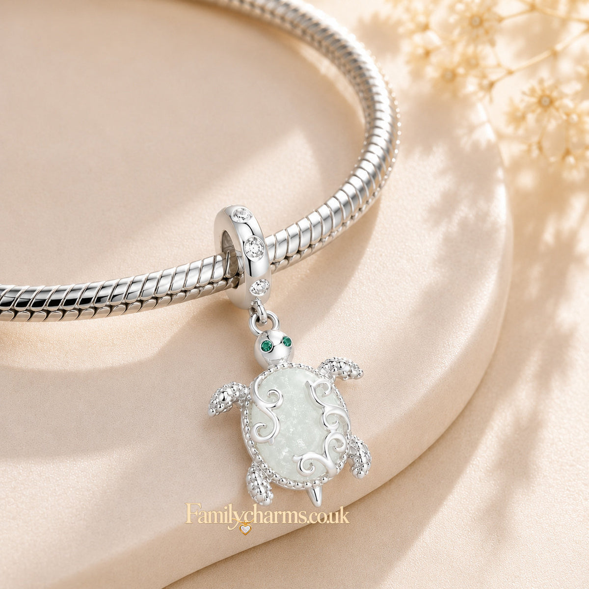 Luminous Sea Turtle Sterling Silver Charm Hallmarked S925 for Charm Bracelet and Necklace