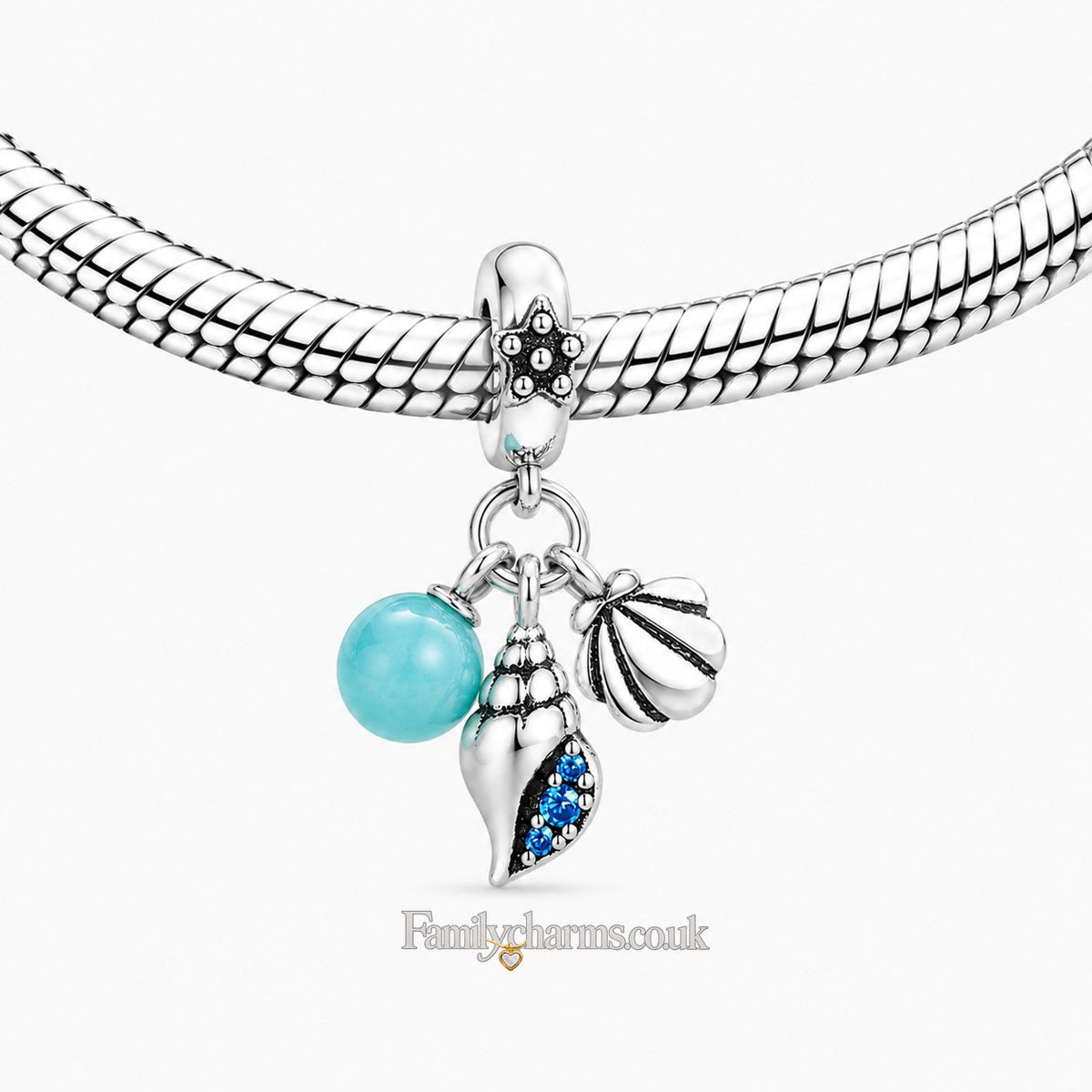 Ocean Series Starfish, Scallop, Turtle Pendant Charm Hallmarked S925 for Charm Bracelet and Necklace