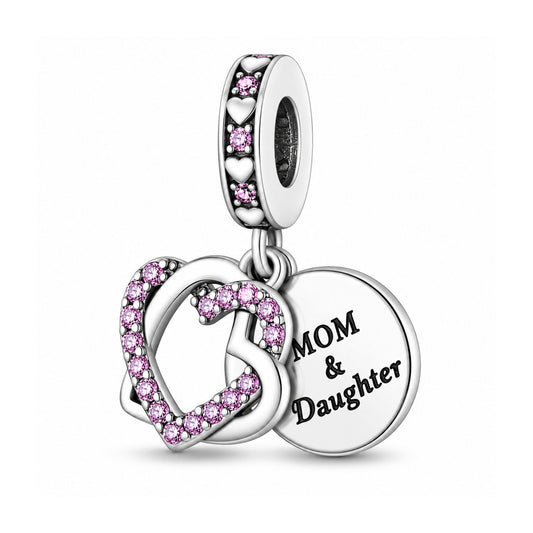 MOM and Daughter Interlocking Hearts Charm Hallmarked S925 for Charm Bracelet and Necklace