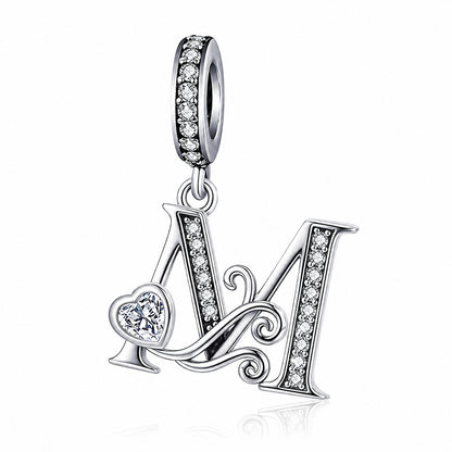 Classic Alphabet Letters A to Z Sterling Silver Dangle Charm Hallmarked S925 for Charm Bracelet and Necklace