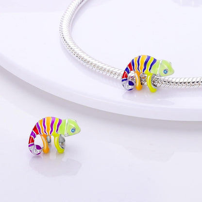 Magical Changing Colour Chameleon Sterling Silver Charm Hallmarked S925 for Charm Bracelet and Necklace