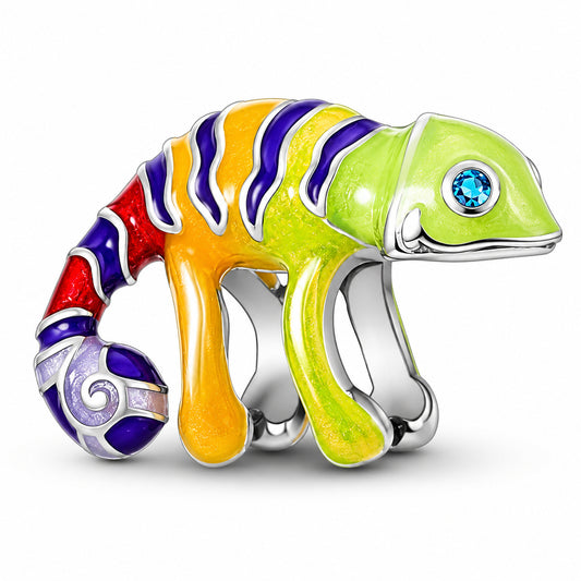 Magical Changing Colour Chameleon Sterling Silver Charm Hallmarked S925 for Charm Bracelet and Necklace