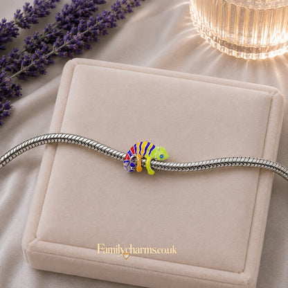 Magical Changing Colour Chameleon Sterling Silver Charm Hallmarked S925 for Charm Bracelet and Necklace