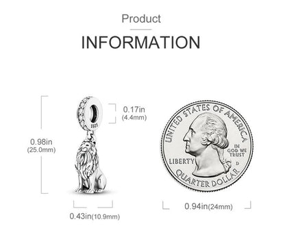 Majestic Lion Sterling Silver Charm Hallmarked S925 for Charm Bracelet and Necklace