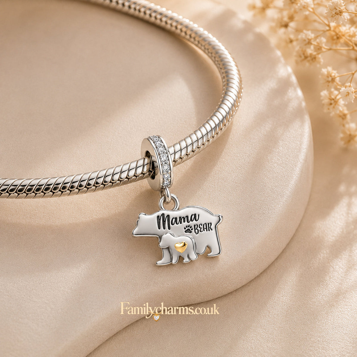 Mama Bear Sterling Silver Charm Hallmarked S925 for Charm Bracelet and Necklace