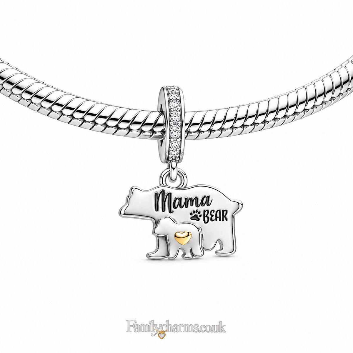 Mama Bear Sterling Silver Charm Hallmarked S925 for Charm Bracelet and Necklace