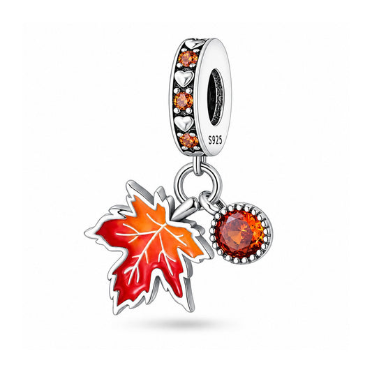 Maple Leaf Double Dangle Charm Hallmarked S925 for Charm Bracelet and Necklace
