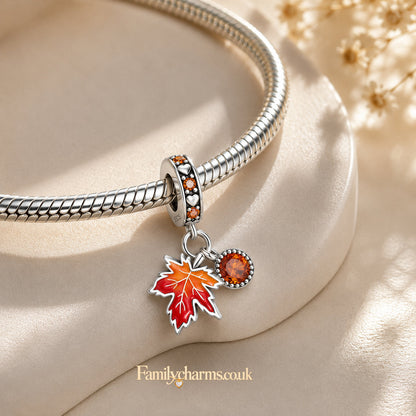 Maple Leaf Double Dangle Charm Hallmarked S925 for Charm Bracelet and Necklace