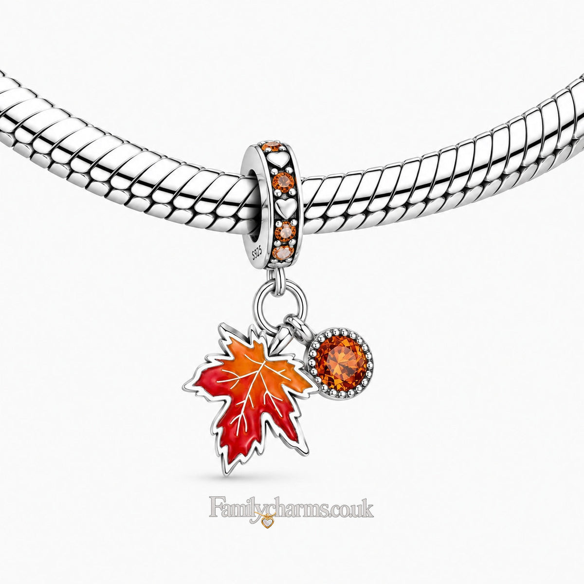 Maple Leaf Double Dangle Charm Hallmarked S925 for Charm Bracelet and Necklace