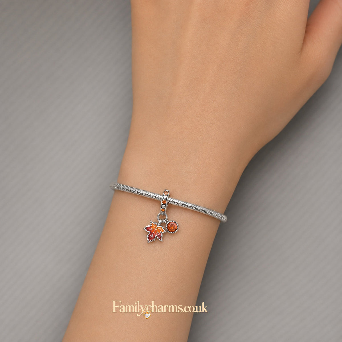 Maple Leaf Double Dangle Charm Hallmarked S925 for Charm Bracelet and Necklace