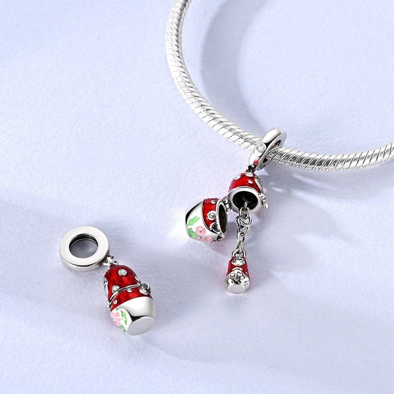 Matryoshka Doll Dangle Dangle Sterling Silver Charm Hallmarked S925 for Charm Bracelet and Necklace