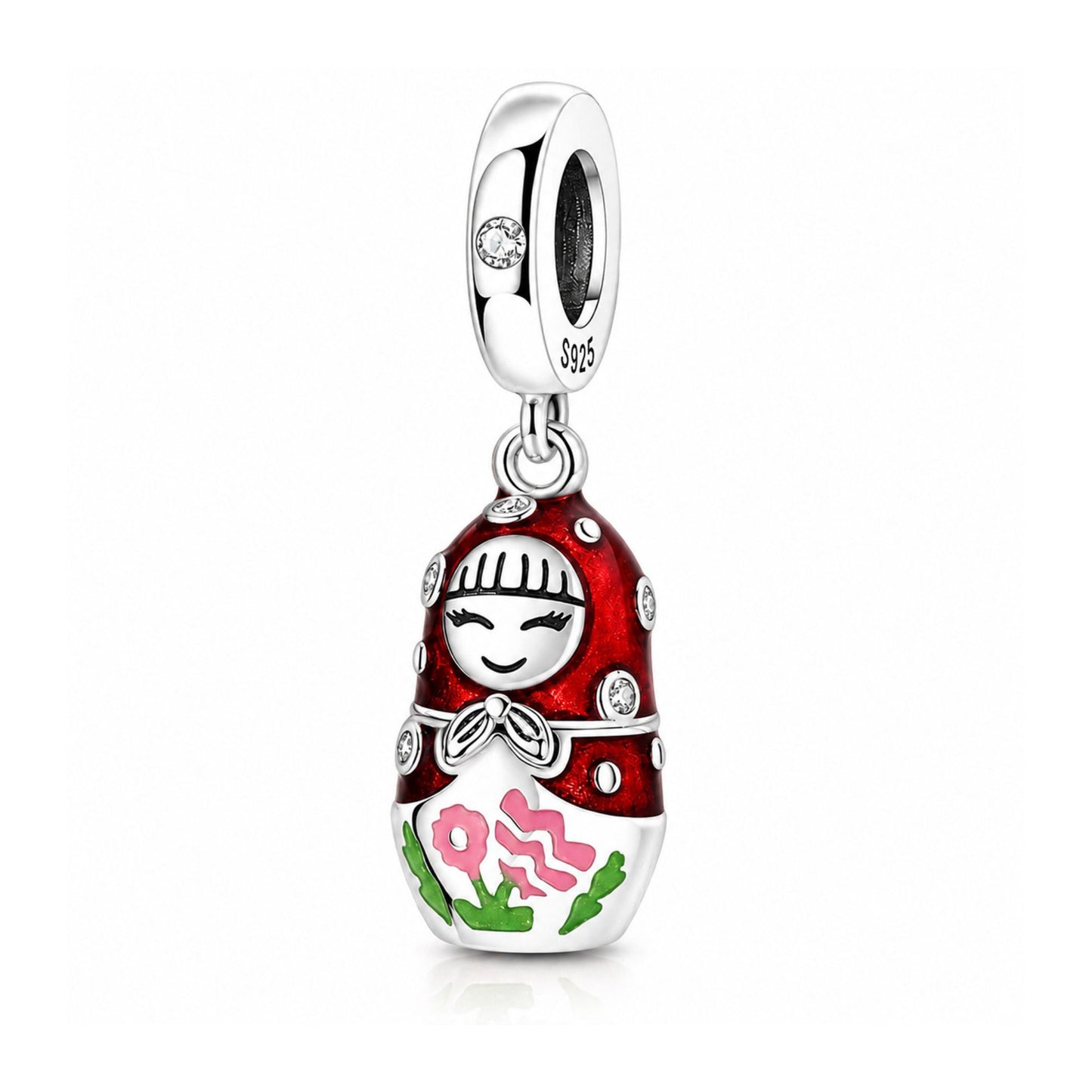 Matryoshka Doll Dangle Dangle Sterling Silver Charm Hallmarked S925 for Charm Bracelet and Necklace