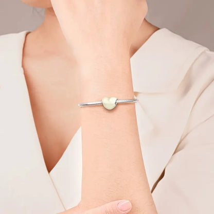 Metallic Creamy White Heart Bead Charm Sterling Silver Charm Hallmarked S925 for Charm Bracelet and Necklace