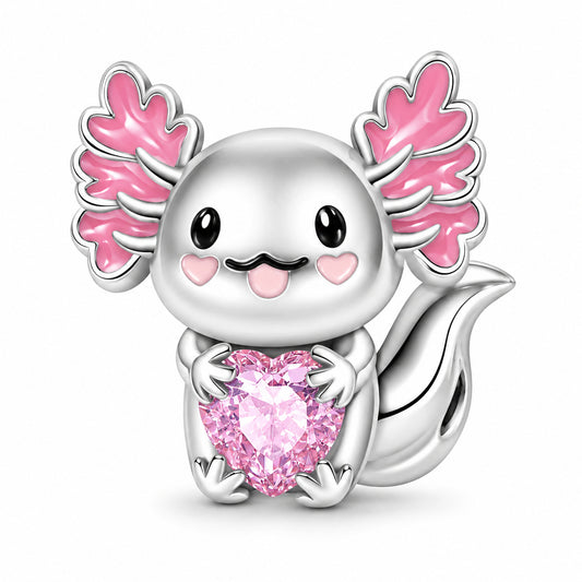 Pink Mexican Axolotl Sterling Silver Charm Hallmarked S925 for Charm Bracelet and Necklace