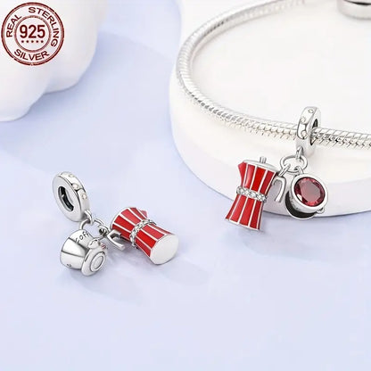 Mocha Pot With Coffee Cup Sterling Silver Dangle Charm Hallmarked S925 for Charm Bracelet and Necklace