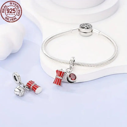 Mocha Pot With Coffee Cup Sterling Silver Dangle Charm Hallmarked S925 for Charm Bracelet and Necklace