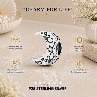 Moon Bead Charm Pendant Charm Hallmarked S925 for Charm Bracelet and Necklace