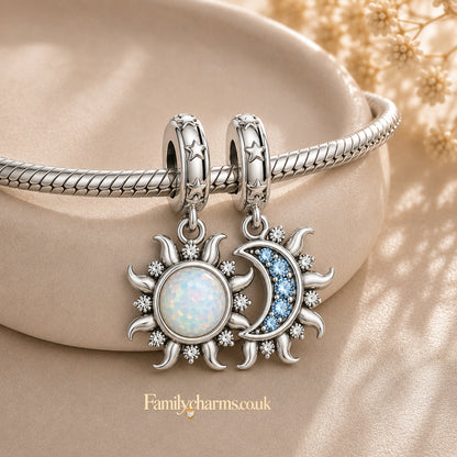 Moon and Sun Pendant Charm Hallmarked S925 for Charm Bracelet and Necklace