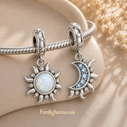 Moon and Sun Pendant Charm Hallmarked S925 for Charm Bracelet and Necklace