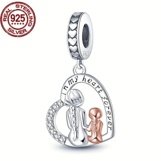 Mother Daughter Pendant Sterling Silver Dangle Charm Hallmarked S925 for Charm Bracelet and Necklace