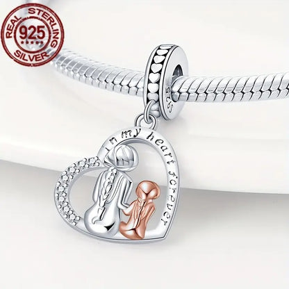 Mother Daughter Pendant Sterling Silver Dangle Charm Hallmarked S925 for Charm Bracelet and Necklace