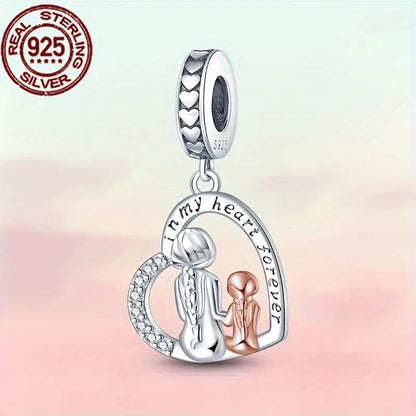 Mother Daughter Pendant Sterling Silver Dangle Charm Hallmarked S925 for Charm Bracelet and Necklace