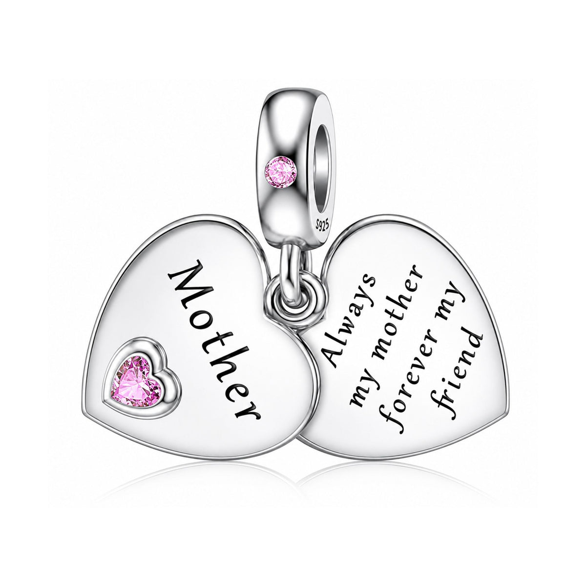 Mother Heart Dangle Sterling Silver Charm Hallmarked S925 for Charm Bracelet and Necklace
