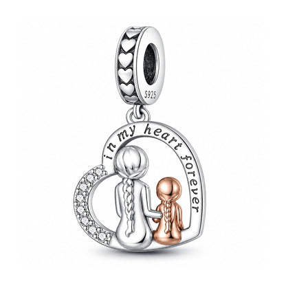 Mother Daughter Pendant Sterling Silver Dangle Charm Hallmarked S925 for Charm Bracelet and Necklace
