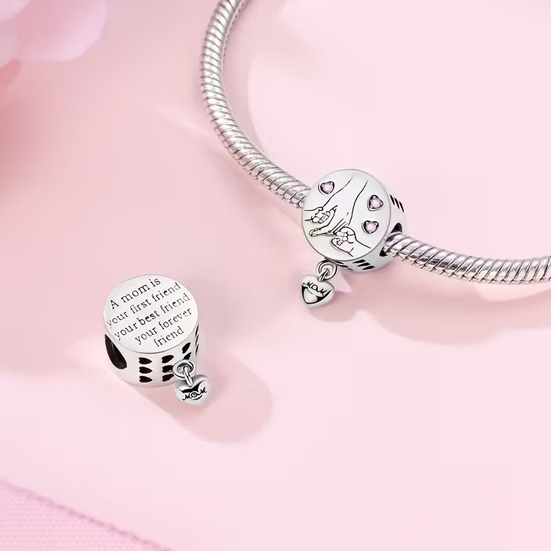 Mother’s Love Holding Hands Sterling Silver Charm Hallmarked S925 for Charm Bracelet and Necklace
