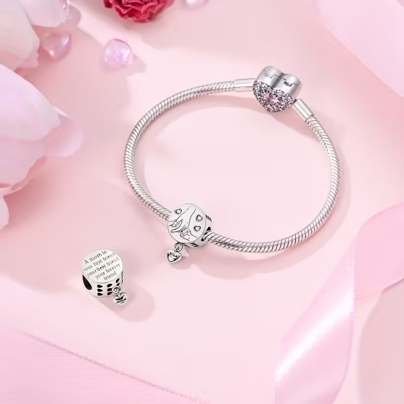Mother’s Love Holding Hands Sterling Silver Charm Hallmarked S925 for Charm Bracelet and Necklace
