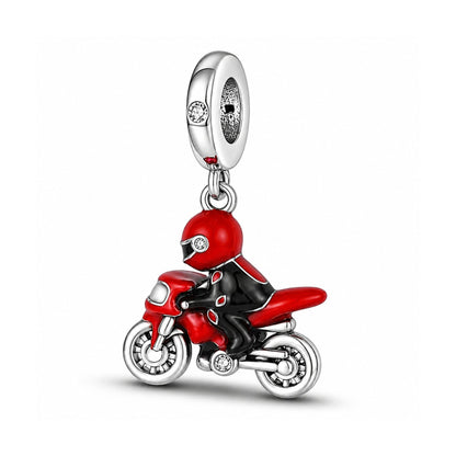Motorcycle Racing Red Bike Sterling Silver Charm Hallmarked S925 for Charm Bracelet and Necklace