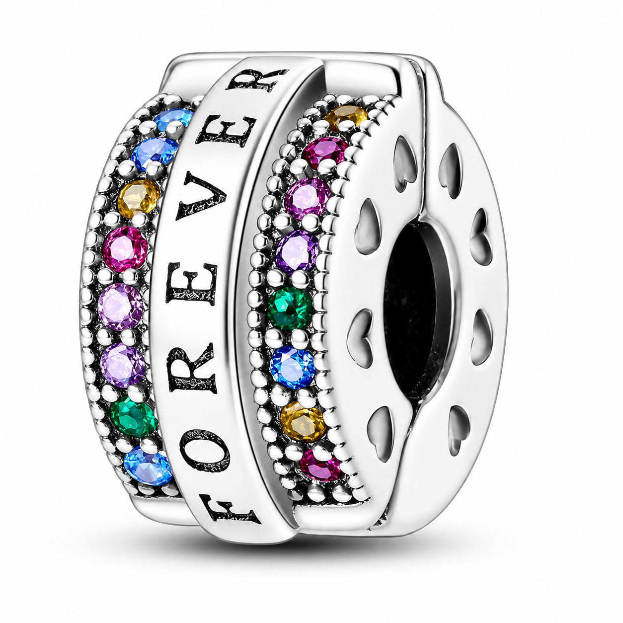 Multicolour Forever Clip Sterling Silver Charm Hallmarked S925 for Charm Bracelet and Necklace