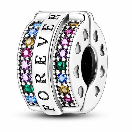Multicolour Forever Clip Sterling Silver Charm Hallmarked S925 for Charm Bracelet and Necklace