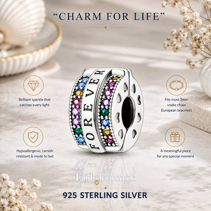 Multicolour Forever Clip Sterling Silver Charm Hallmarked S925 for Charm Bracelet and Necklace
