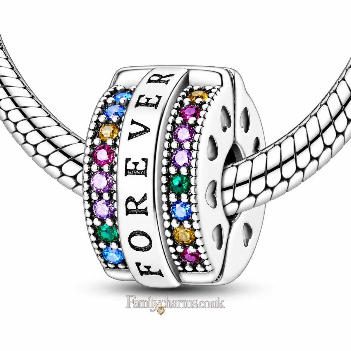 Multicolour Forever Clip Sterling Silver Charm Hallmarked S925 for Charm Bracelet and Necklace