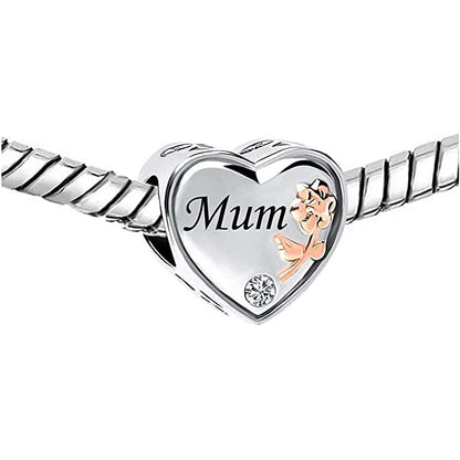 Mum I Love You Heart Sterling Silver Charm Hallmarked S925 for Charm Bracelet and Necklace