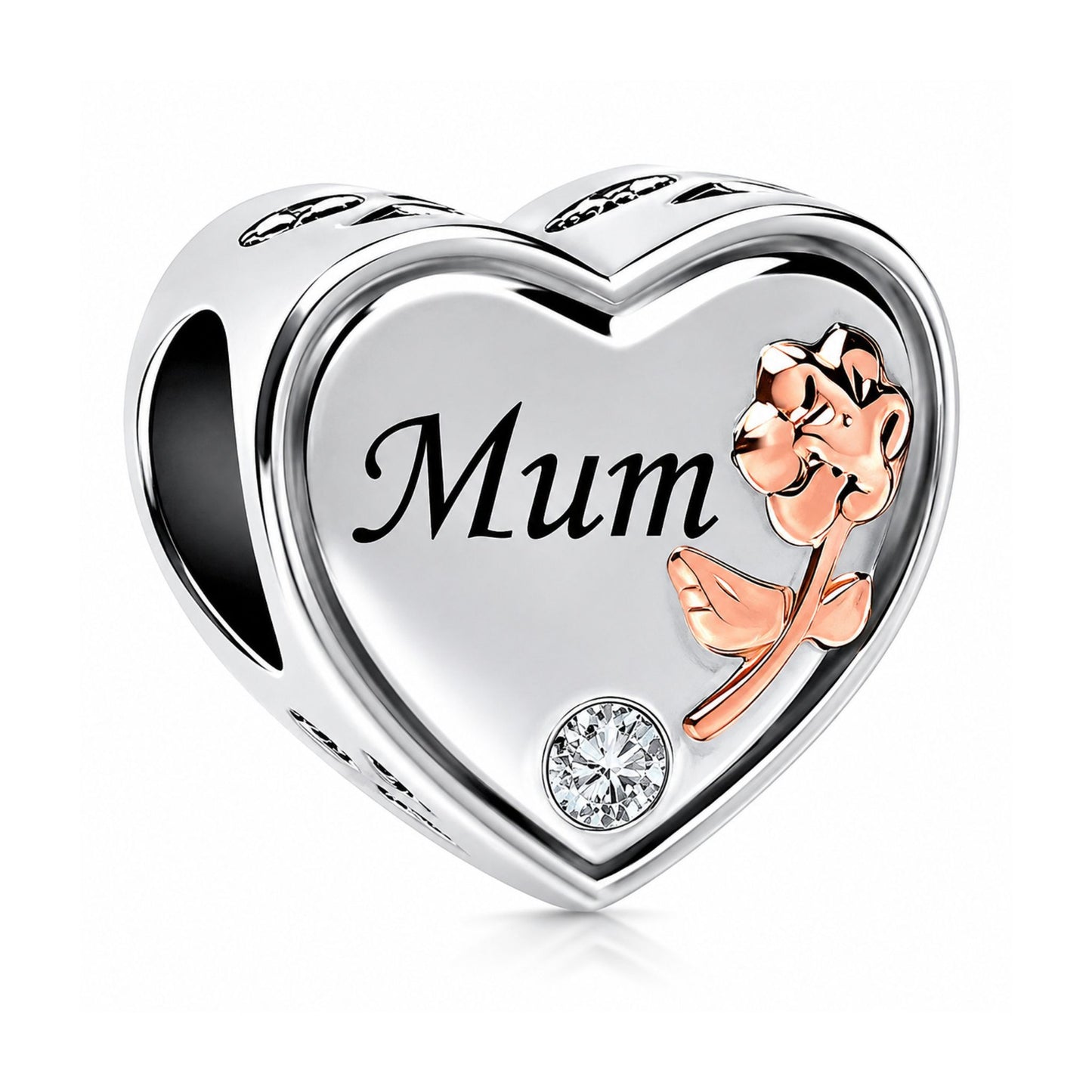 Mum I Love You Heart Sterling Silver Charm Hallmarked S925 for Charm Bracelet and Necklace