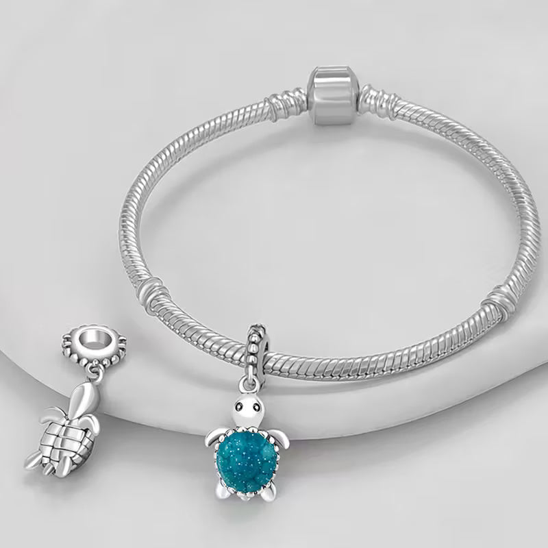 Murano Glass Baby Turtle Sterling Silver Charm Hallmarked S925 for Charm Bracelet and Necklace