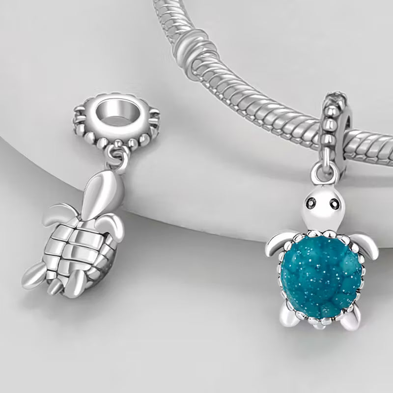 Murano Glass Baby Turtle Sterling Silver Charm Hallmarked S925 for Charm Bracelet and Necklace