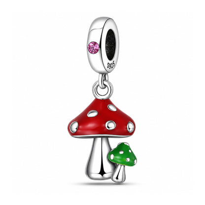 Cute Mushroom Dangle Sterling Silver Charm Hallmarked S925 for Charm Bracelet and Necklace